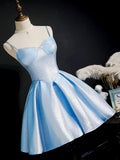 Light Blue Lace Up Back Spaghetti Straps Short Homecoming Dresses Y0218