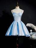 Light Blue Lace Up Back Spaghetti Straps Short Homecoming Dresses Y0218