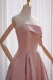 Style Strapless Tea Length Pink Party Prom Dresses With Pockets Y0220