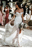 Elegant Sweetheart Long Front Split Lace Boho Wedding Dresses Beach Wedding Dresses N1403L