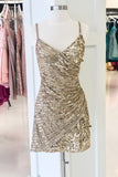 Sparkly Spaghetti Straps Short V-Neck Homecoming Dresses Party Dresses Y0229