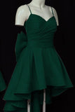 Pretty Spaghetti Straps Green Satin High Low Homecoming Dresses With Bowknot Y0232