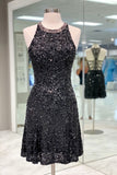 Black Sequin Shiny Homecoming Dresses Pretty Party Dresses Y0239