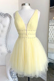 Beautiful A Line V-Neck Lace Sequin Daffodil Short Homecoming Dresses Y0241