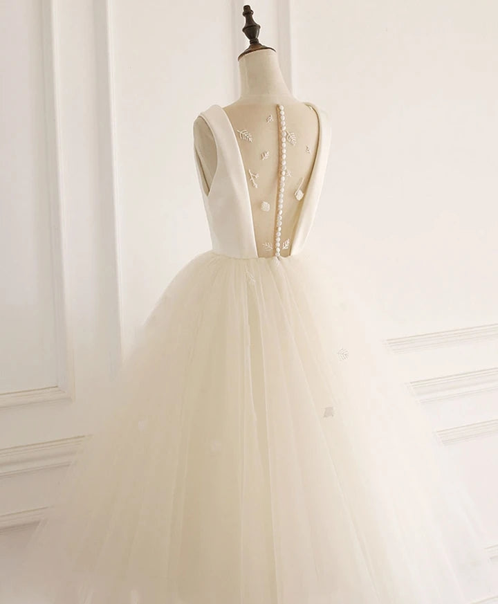 Vintage Satin Tulle Ivory Tea Length Elegant Wedding Dress Y0252