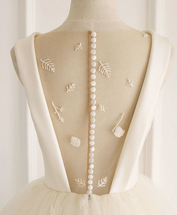 Vintage Satin Tulle Ivory Tea Length Elegant Wedding Dress Y0252