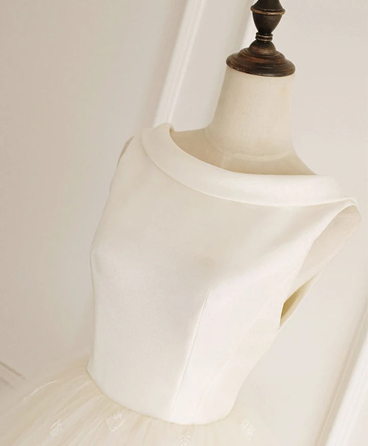 Vintage Satin Tulle Ivory Tea Length Elegant Wedding Dress Y0252