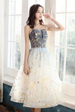 Stunning Spaghetti Straps Tea Length Prom Dresses Long Homecoming Dresses