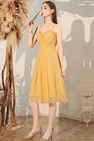 Elegant Yellow Straps Tulle Tea Length Prom Dresses Homecoming Dresses