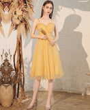 Elegant Yellow Straps Tulle Tea Length Prom Dresses Homecoming Dresses