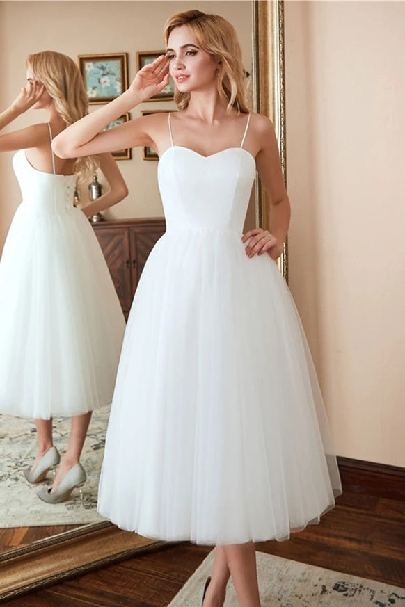 Spaghetti Straps Ivory Satin Tulle Beach Wedding Dress Y0260