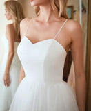 Spaghetti Straps Ivory Satin Tulle Beach Wedding Dress Y0260