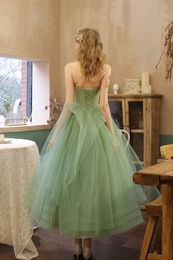 Charming Strapless Lace Up Tulle Princess Prom Dresses Homecoming Dresses