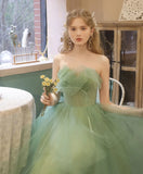 Charming Strapless Lace Up Tulle Princess Prom Dresses Homecoming Dresses