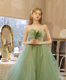 Charming Strapless Lace Up Tulle Princess Prom Dresses Homecoming Dresses