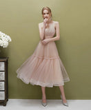 Classy Spaghetti Straps Tea Length Tulle Prom Dresses Party Dresses N2093