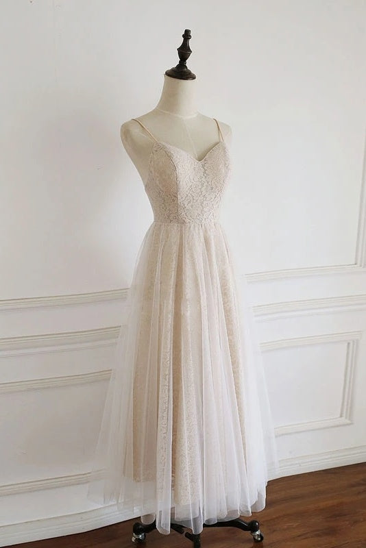 A Line Tea Length Lace Tulle Elegant Party Prom Dress Y0269