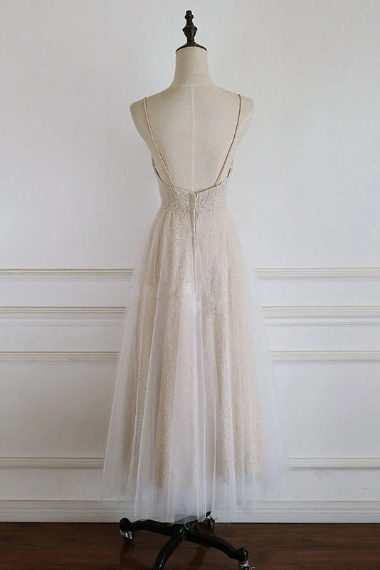 A Line Tea Length Lace Tulle Elegant Party Prom Dress Y0269