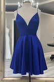 Casual Spaghetti Straps Royal Blue Short Homecoming Dresses Y0273