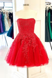 Pretty Strapless Tulle Red Short Homecoming Dress Cute Party Dress Y0276
