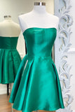 Strapless Satin A Line Homecoming Dresses With Pockets Y0278