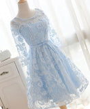 Classy Light Blue Open Back Tea Length Lace Homecoming Dress Event Dress Y0280