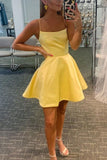 A Line Yellow Spaghetti Straps Stain Homecoming Dress