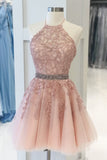 Cute Haler A Line Short Homecomg Dress With Appliques Pretty Event Dress Y0289