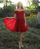 Charming Off The Shoulder Burgundy Lace Short Homecoming Dresses Y0294