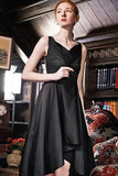 Chic High Low Black Satin Homecoming Dresses Pretty Party Dresses Y0295