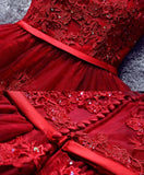 Modest Short Burgundy Zipper Back Beading Homecoming Dress Y0297