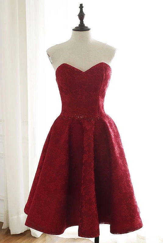Classy Sweetheart Burgundy Lace Short Homecoming Dresses Cocktail Dresses Y0298
