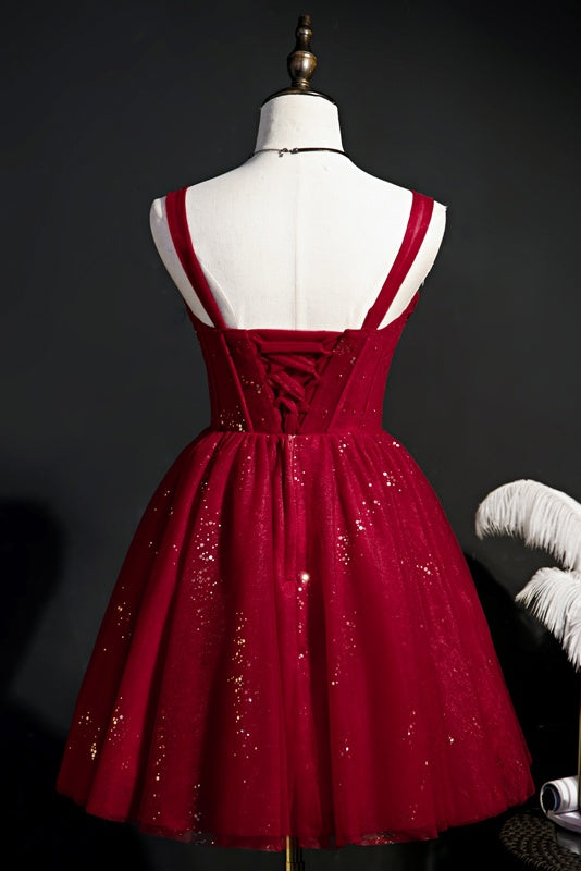 Chic A Line Straps Glitter Tulle Homecoming Dresses Y0308