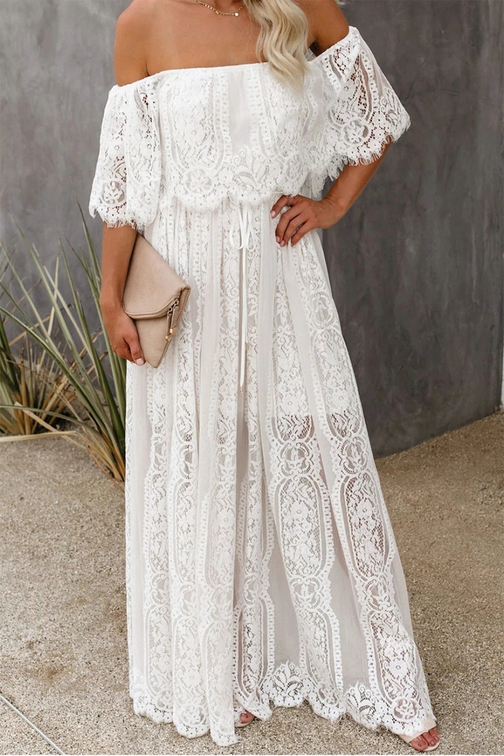 Elegant Off The Shoulder Ivory Lace Beach Wedding Dresses Y0306