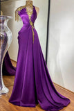 Gorgeous High Neck Purple And Gold beading Long Sheath Prom Dress Y0312