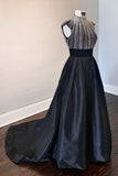 Newest Tight Black And Silver Long A Line Satin Beading Prom Dresses Y0315