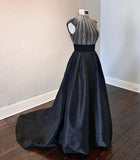 Newest Tight Black And Silver Long A Line Satin Beading Prom Dresses Y0315