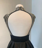 Newest Tight Black And Silver Long A Line Satin Beading Prom Dresses Y0315