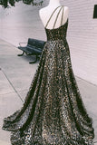 Stunning Leopard Print One Shoulder A Line Long Prom Dresses Y0323