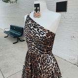 Stunning Leopard Print One Shoulder A Line Long Prom Dresses Y0323