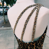 Stunning Leopard Print One Shoulder A Line Long Prom Dresses Y0323