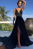 Simple Elegant V-Neck Long Black Prom Dresses A-line Event Dresses Y0328