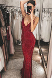 Charming Spaghetti Straps Backless Sequin Shiny Party Prom Dresses Y0330