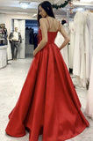 Elegant Red Satin A Line Floor Length Long Prom Dresses Y0402