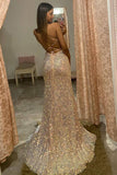 Unique Sequin Shiny Backless Front Split Party Prom Dresses Y0345