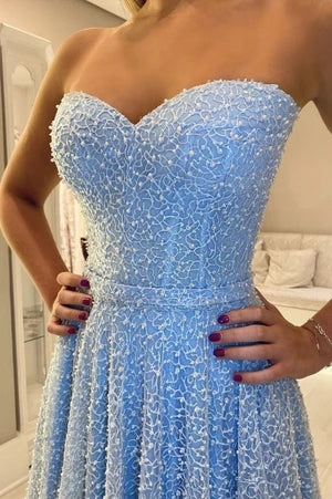 Stunning Sweetheart Light Blue Long A Line Prom Dress Y0405