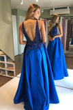Pretty Backless A Line Blue Beading Long Prom Dresses Y0358