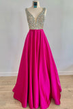 Classy A Line Floor Length Beading Satin Long Prom Dresses Y0362