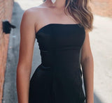 Pretty Strapless Black Side Split Long Velvet Prom Dress Y0365