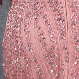 Pretty Pink Puff Sleeves Scoop Neck Mermaid Beading Prom Dress Y0369